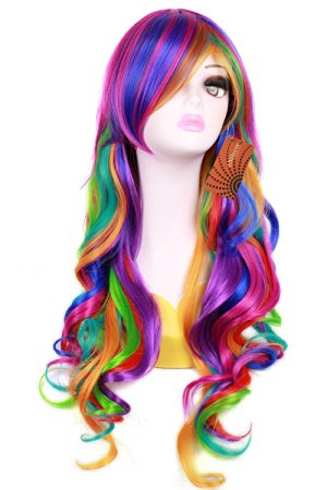 eNilecor Long Big Wavy Wigs Gothic Lolita Cosplay Curly Rainbow Wigs Universal Women Heat Resistant Spiral Colorful Hair for Halloween Custom Cosplay Party Wig(C57)