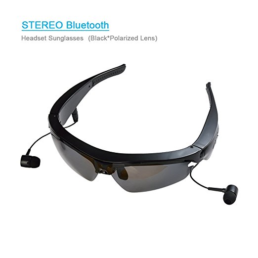Bluetooth Sunglasses, AMENER Upgraded V4.1 Wireless Stereo Headsets Headphone Polarized Glasses Goggles Hand-free Answer for Outdoor Activities (Black Polarized Lens)