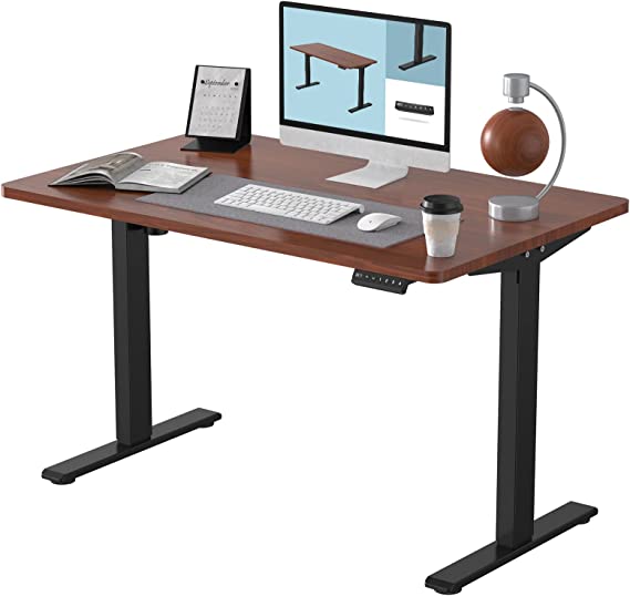 FLEXISPOT EN1 Electric Stand Up Desk 48 x 30 Inches Whole-Piece Desk Board Ergonomic Memory Controller Standing Height Adjustable Desk (Black Frame   48" MahoganyTop, 2 Packages)