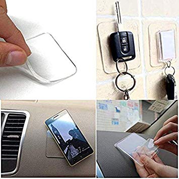 10Pcs Washable Double Sided Sticky Gel Pads, 1 Gel Tape Sticky Phone Holder Reusable, Removable Gripping Pads Dashboard Tape for Fixing Carpet Phones Pictures Car Home Use (Clear)