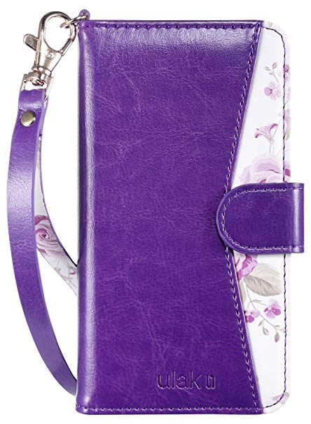 ULAK iPhone 8 Case, iPhone 7 Case, Premium PU Leather iPhone 8 Wallet Case with Kickstand Card Holder ID Slot and Hand Strap Shockproof Protective Cover for Apple iPhone 7/8 4.7 Inch Purple