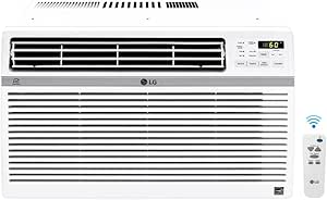 LG 15,000 BTU Smart Window Air Conditioner, 115V, Window AC for Rooms up to 800 Sq. Ft., Perfect for Bedroom or Living Room, Window Unit with Remote Control, 24H Timer, and 3 Speeds, White