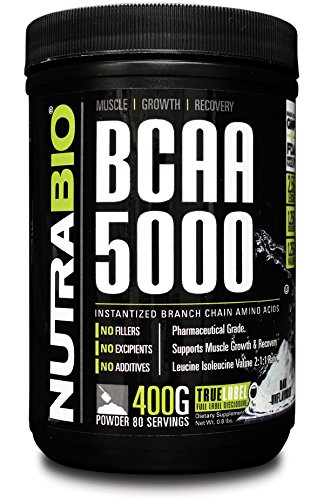 NutraBio BCAA 5000 Powder - 400 Grams - Unflavored - 100% Pure Branched Chain Amino Acids - HPLC Tested.
