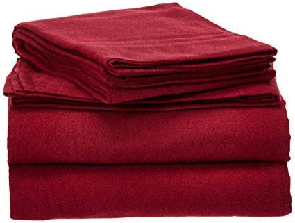 Pointehaven Heavy Weight Solid Flannel Sheet Set, Queen, Merlot