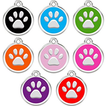 CNATTAGS Stainless Steel with Enamel Pet ID Tags Designers Round Paw