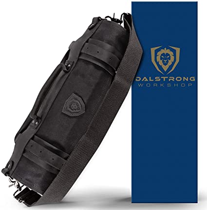 Dalstrong - Nomad Knife Roll - 12oz Heavy Duty Canvas & Top Grain Leather Roll Bag - 13 Slots - Interior and Rear Zippered Pockets - Blade Travel Storage/Case (Nightmaster (Black))