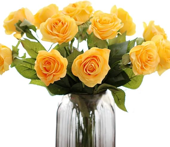 FatColo(R) Artificial Craft Real Touch Latex Rose Flowers for Bouquets, Weddings, Wreaths, Crafts - Set of 10 Yellow