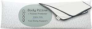 Coop Home Goods Adjustable Full Body Pillow (20x54) and Body Pillow Protector Bundle - Soft Zippered Washable Pillow Cover - Neck & Knee Full Support for Side Sleepers, Long Body Pillow for Pregnancy