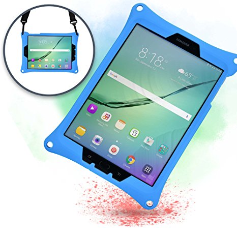 Samsung Galaxy Tab S3 9.7 case, [Hand & Shoulder Strap Rugged Case] COOPER BOUNCE STRAP All-In-One Carry Case w/ Adjustable Stand, Heavy Duty Tough Drop Shock Proof - Adults Kids Special Needs (Blue)