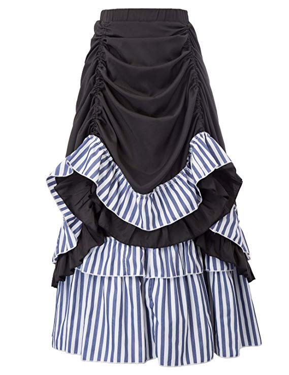 Belle Poque Women Steampunk Gothic Skirt Victorian Ruffled Renaissance Costume