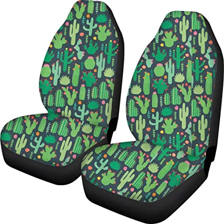 FOR U DESIGNS Cactus Green Design Universal Car Seat Covers Front Seat Soft Protector Case Non-Slip Washable Cover Case 2 PCS