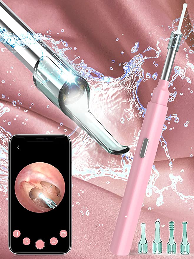 Ear Camera Ear Wax Remover Camera, Earwax Remover Tool,1080P FHD Wireless Ear Otoscope with LED Lights,Ear Scope with Ear Wax Cleaner Tool for iPhone, iPad & Android Smart Phones(Pink)