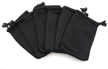 ALL in ONE 6pcs Nylon Mesh Drawstring Bag Pouches for Mini Stuff Cellphone Mp3 10x15cm (4x6 Inch) (Black)