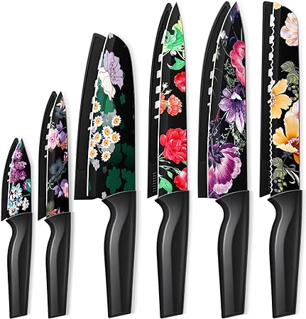 Astercook Knife Set, 12-Piece Flower Kitchen Knife Set with Blade Guards, Dishwasher Safe, German High Carbon Stainless Steel