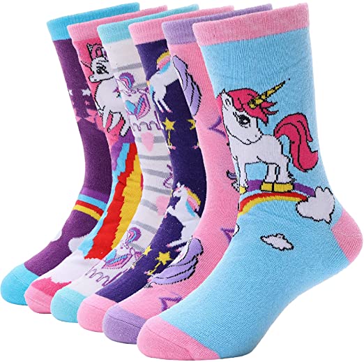 Girls Cotton Socks Cute Unicorn Pattern Soft Novelty Youth Socks For Girls Kid Child 6 Pack