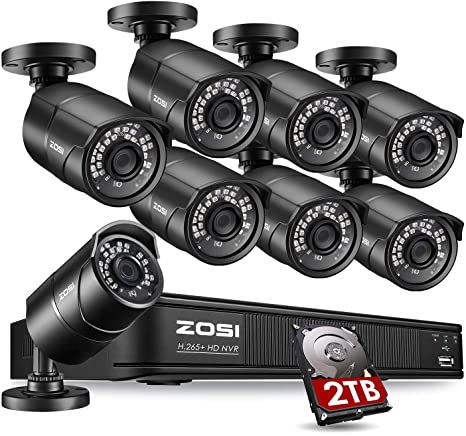 ZOSI H.265  5MP PoE Home Security Camera System, 8 Channel PoE NVR Recorder with 2TB HDD for 24/7 Recording, 8X 5MP 2K IP PoE Cameras Outdoor Indoor,120ft Night Vision, Remote Access, Motion Alerts