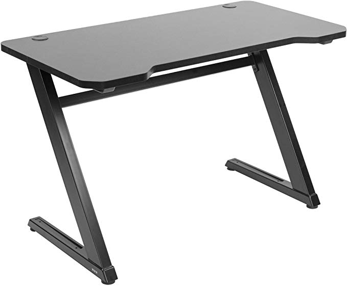 VIVO Black 47 inch Gaming Desk Table with Z-Shaped Frame | Home Office Computer Workstation with Curved Tabletop and Steel Legs (DESK-GM1ZB)