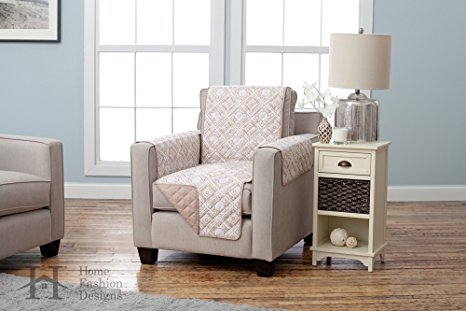 Adalyn Collection Deluxe Reversible Quilted Furniture Protector. Beautiful Print on One Side / Solid Color on the Other for Two Fresh Looks. By Home Fashion Designs Brand. (Chair, Taupe)