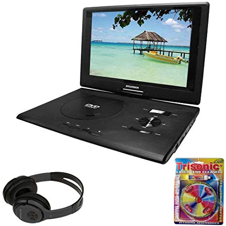 Sylvania 13.3" Swivel Screen Portable DVD Player w/USB/SD Card Reader Black (SDVD1332)   Bluetooth Bundle with Wireless Headphones