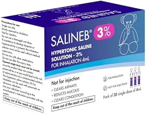 Salineb 3% Hypertonic Saline Solution Vials for Inhalation Pack of 30 single-dose of 4ml - Clears Airways, Reduces Mucous, Clears Congestion