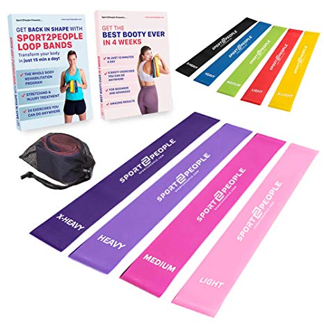 Sport2People Exercise Resistance Hip Loop Bands for Booty Building with Workout E-Books - Strength Training and Physical Therapy - Premium Fitness Loops for Butt and Legs