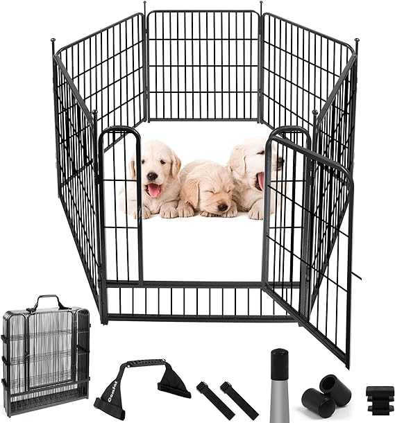 ComSaf Dog Playpen Indoor, 32" Height 6 Panels Metal Dog Fence,Playpen for Medium/Small Dogs, Portable Pet Puppy Playpen for Indoor