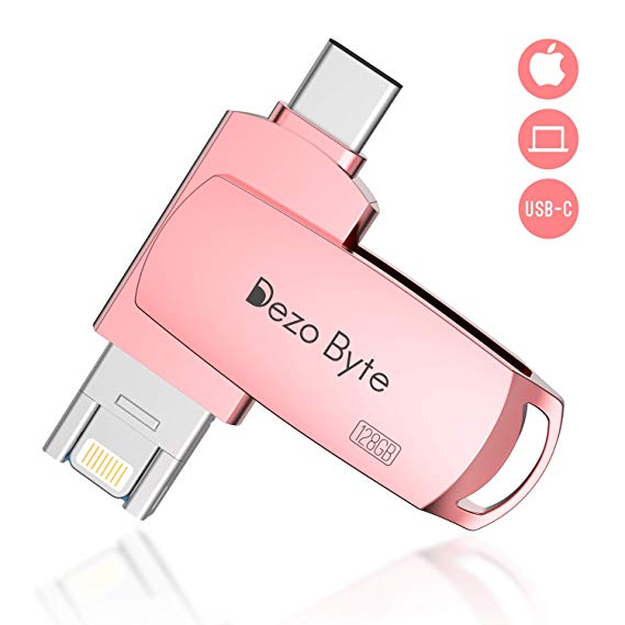 USB C Flash Drive 128GB USB 3.0 Memory Stick External Storage Thumb Drive DEZOBYTE Compatible iPhone/iPad/iPod New MacBook USB C Interface Android Devices and PC (128G Pink)