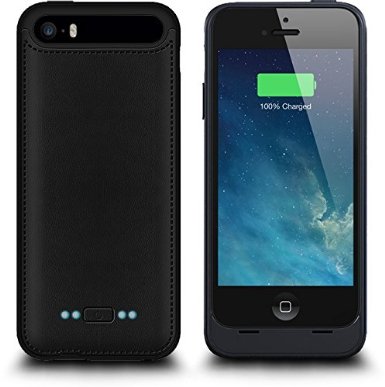 PowerBear® iPhone 5 / iPhone 5S [Lux Series] Ultra Slim Extended Rechargeable Battery Case with 2100mAh Capacity (Up to 125% Extra Battery) - Black [24 Month Warranty & Screen Protector Included]