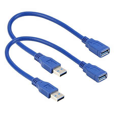 RIITOP Short USB 3.0 Extension Cable Type A Male to Female Blue 1 Foot (2-Pack)