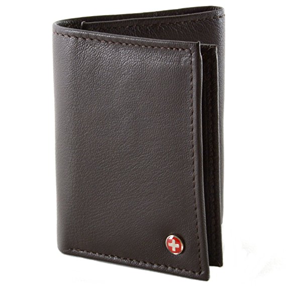 Mens Trifold Wallet Extra Capacity 10 Inside Slots 2 ID Windows By Alpine Swiss