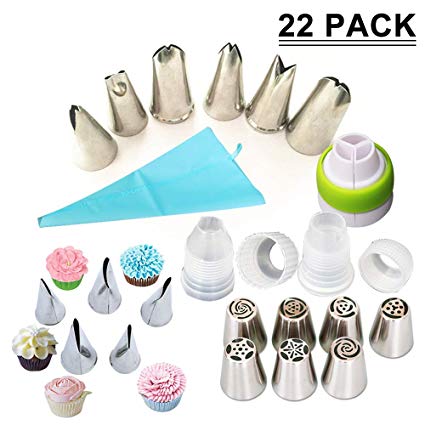 SAYGOGO 72121 Stainless Steel Russian Piping Tips, Baking Decoration Tools - Supplies Set, 5.1 x 3.9 (Pack of 22)