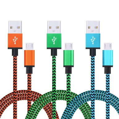 Micro Cable, AiGoo [3-Pack] Premium 6FT Nylon Fabric Braided USB 2.0 A Male to Micro B Sync Data & Charge Cables for Samsung Galaxy, HTC, Motorola, Sony, LG and More Android Devices