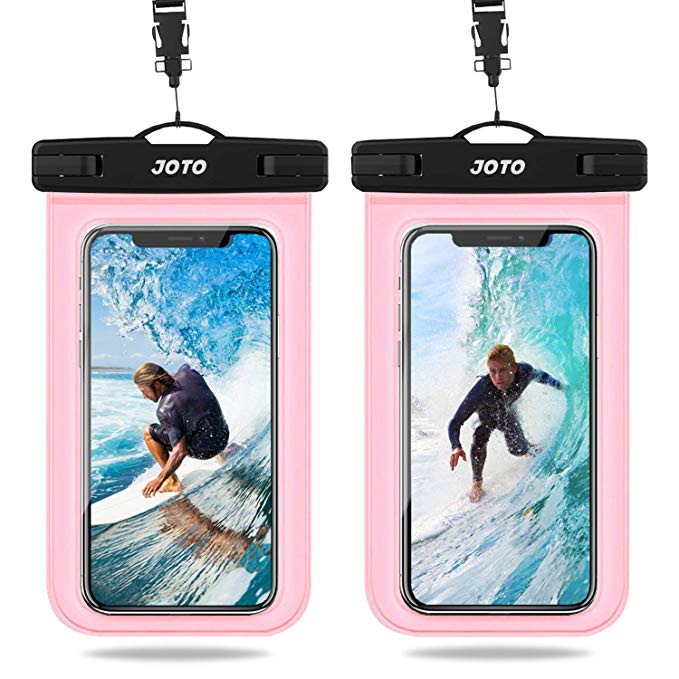 JOTO Waterproof Case, Universal IPX8 Waterproof Phone Pouch Underwater Dry Bag for iPhone Xs Max XR X 8 7 6S Plus Galaxy up to 6.8", Protective Pouch for Pool Beach Kayaking Travel -2 Pack, Clearpink