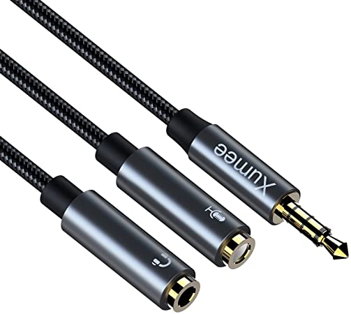 Headset Splitter Adapter 3.5mm Combo Audio Cable for PS4,Xbox One S,Tablet,Mobile Phone,PC Gaming Headsets and New Version Laptop (30CM, Grey)
