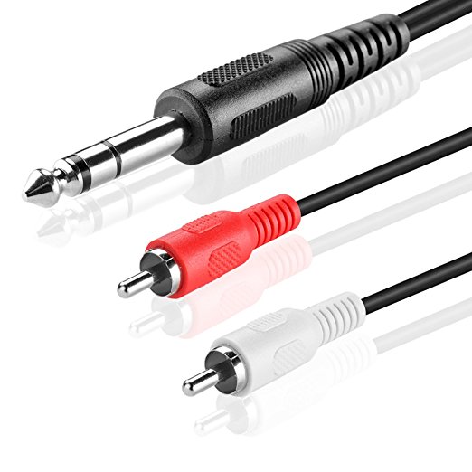 TNP Premium 1/4 Inch TRS To Dual RCA Audio Cable (6FT) - Male 6.35mm 1/4" TRS to 2RCA Connector Wire Cord Plug Jack