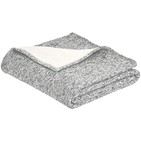 AmazonBasics Reversible Heather Knitted & Sherpa Throw Blanket - 50 x 60 Inch, Grey