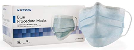 McKesson Procedure Mask Blue Latex Free Secured With Earloops - Box of 50 - Model 91-2002