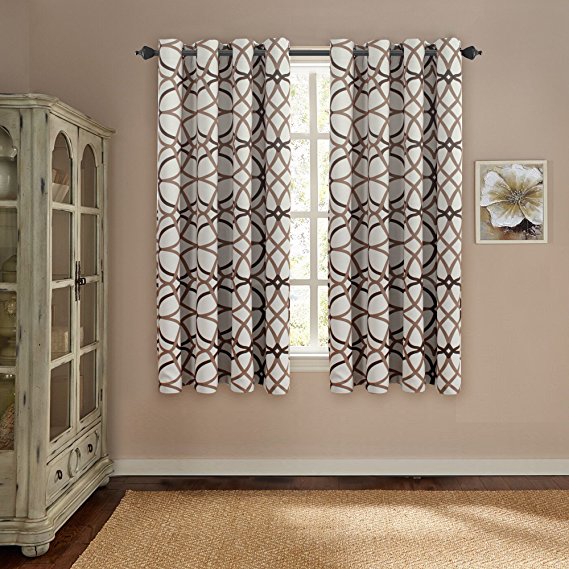 H.VERSAILTEX Thermal Insulated Blackout Window Room Grommet Curtain Drapes-52 inch Width by 63 inch Length-Set of 2 Panels-Taupe and Brown Geo Pattern