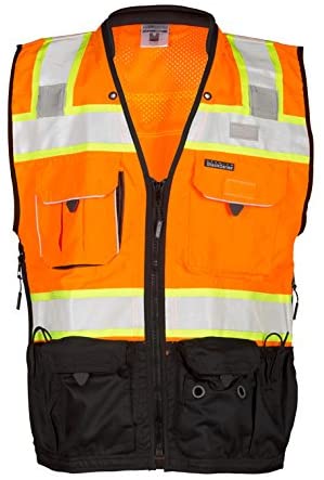 ML Kishigo S5003-2XL Class 2 Orange Surveyors Safety Vest | Solid Polyester | Heavy Duty Black Bottom | Reflective Material Laminated | Padded Neck