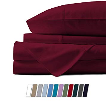 Mayfair Linen 100% Egyptian Cotton Sheets, Burgundy Queen Sheets Set, 600 Thread Count Long Staple Cotton, Sateen Weave for Soft and Silky Feel, Fits Mattress Upto 18'' DEEP Pocket