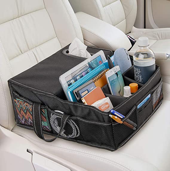 High Road Car Front Seat Organizer with Tissue Holder and Divided Storage Compartments