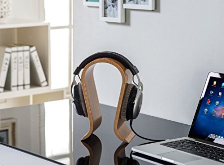 Headphone Stand Wooden Walnut Finish - Keeps Headset Safe - Durable Great for Music, Computer and Online Gaming Height 10 inch Fits Bose, Sony, AKG, Sennhesier, Beats, Skull Candy by HUANUO