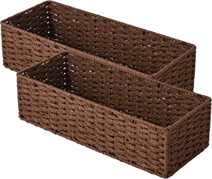 StorageWorks Round Paper Rope Woven Storage Basket, Bathroom Storage Organizer Basket, Toilet Paper Basket, Storage Basket for Toilet Tank Top, Dark Brown, 2-Pack