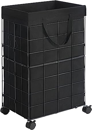 ELYKEN Rolling Laundry Hamper with Wheels, Durable Metal Wire Frame with Removable 70L/18.8Gal Capacity Inner Bag, Heavy Duty Laundry Basket with Machine Washable Liner Bag for Bathroom Bedroom, Black