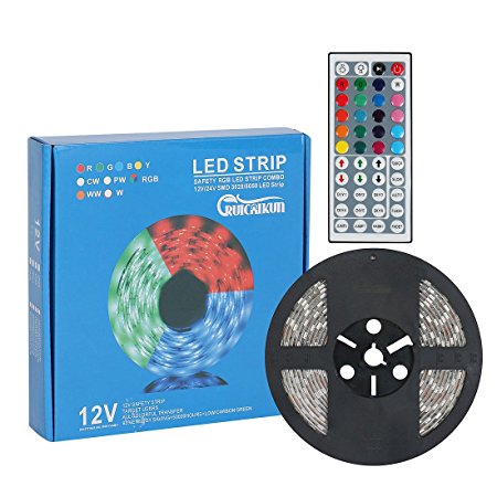 RUICAIKUN 16.4FT RGB Flexible LED Light Strip, 5M Waterproof SMD 5050 300LEDs, Color Changing LED Strip Light (Multi-colored)
