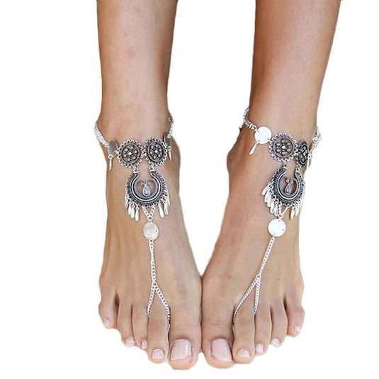 Beach Anklet - Sandistore Beach Barefoot Sandal Foot Turquoise Jewelry Anklet Chain Tassel