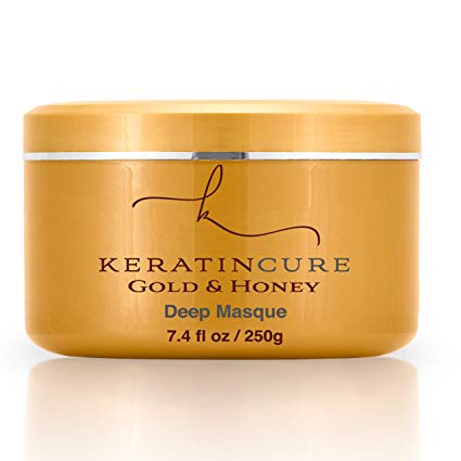 Keratin Cure Gold and Honey Deep Hair Mask Masque Conditioning Strengthen Dry Damaged Promotes Growth Relieves Scalp for all hair Moisturizing Reparation, Argan, Coconut, Marula Women Men Beards 8 Oz
