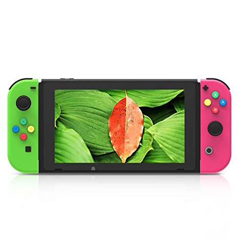 BASSTOP Portable DIY Replacement Housing Shell Case for Right Left Switch Joy-Con Controller without Electronics (Green and Pink)