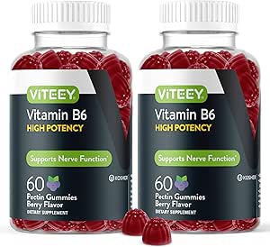 Vitamin B6 Gummies 100mg for Adults & Teens - B6 Vitamins for Mood & Nerve Function Support - Immune Booster - Vegan, GMO Free, Gluten Free, Gelatin Free - Tasty Chewable Berry Flavored Vit B6 Gummy