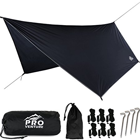 Proventure Large Hammock Rain Fly, Camping Tent Tarp– Premium Waterproof Hammock Shelter. Lightweight Ripstop Nylon 210D. Fast Set Up. No Instructions Needed. A Hammock Camping Essential! (12x9ft HEX)